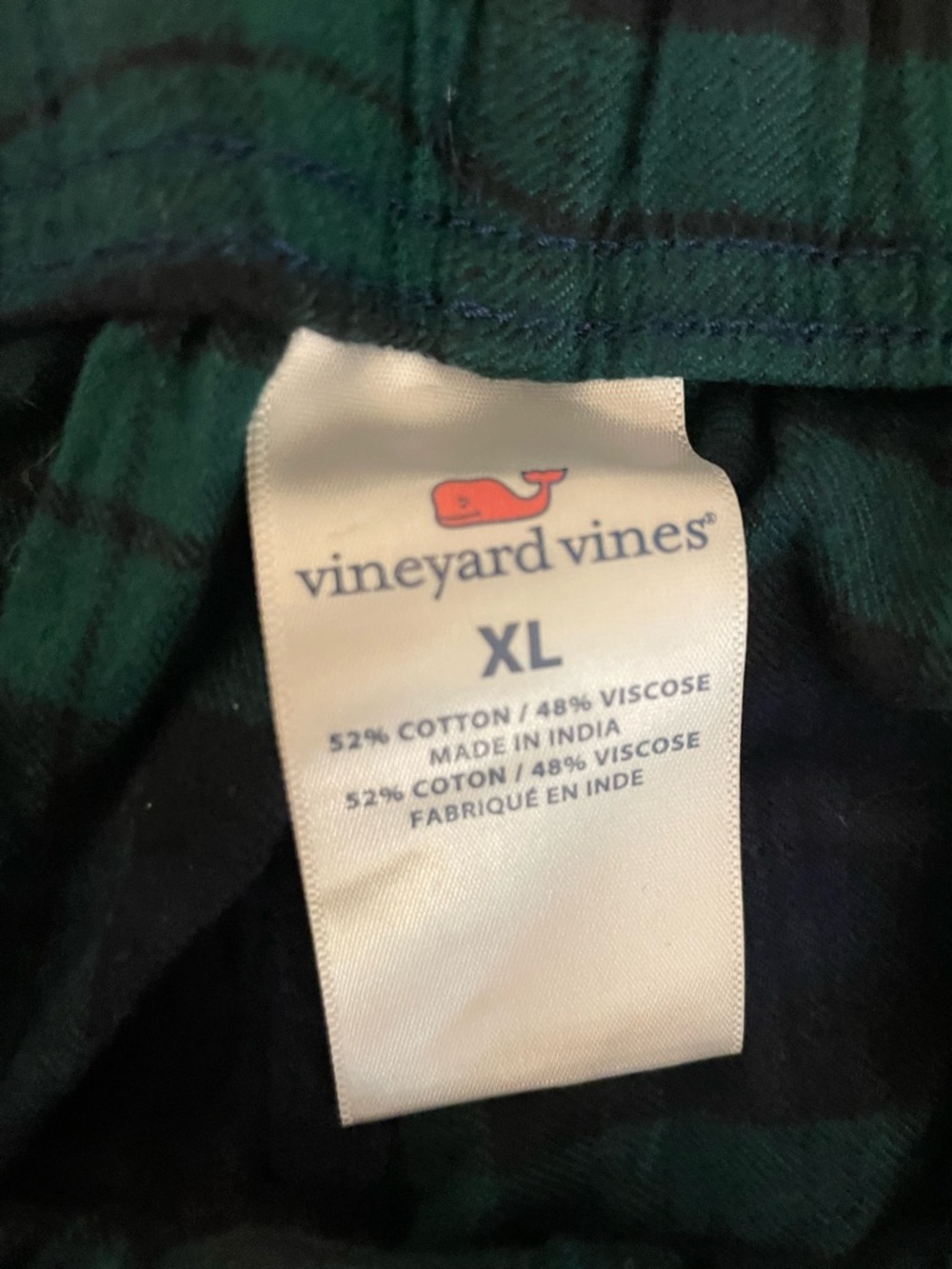 Vineyard Vines XL Green and Navy Plaid Pajama Pants